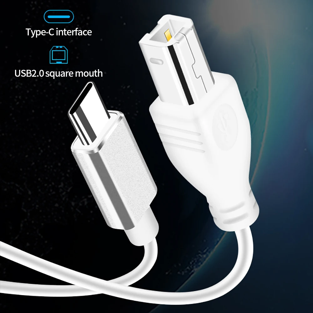 Type C Male To USB 2.0 Type-B Male Extension Cable for Phone  Computer PC Printer Scanner Electronic Piano and Drum Data Cable