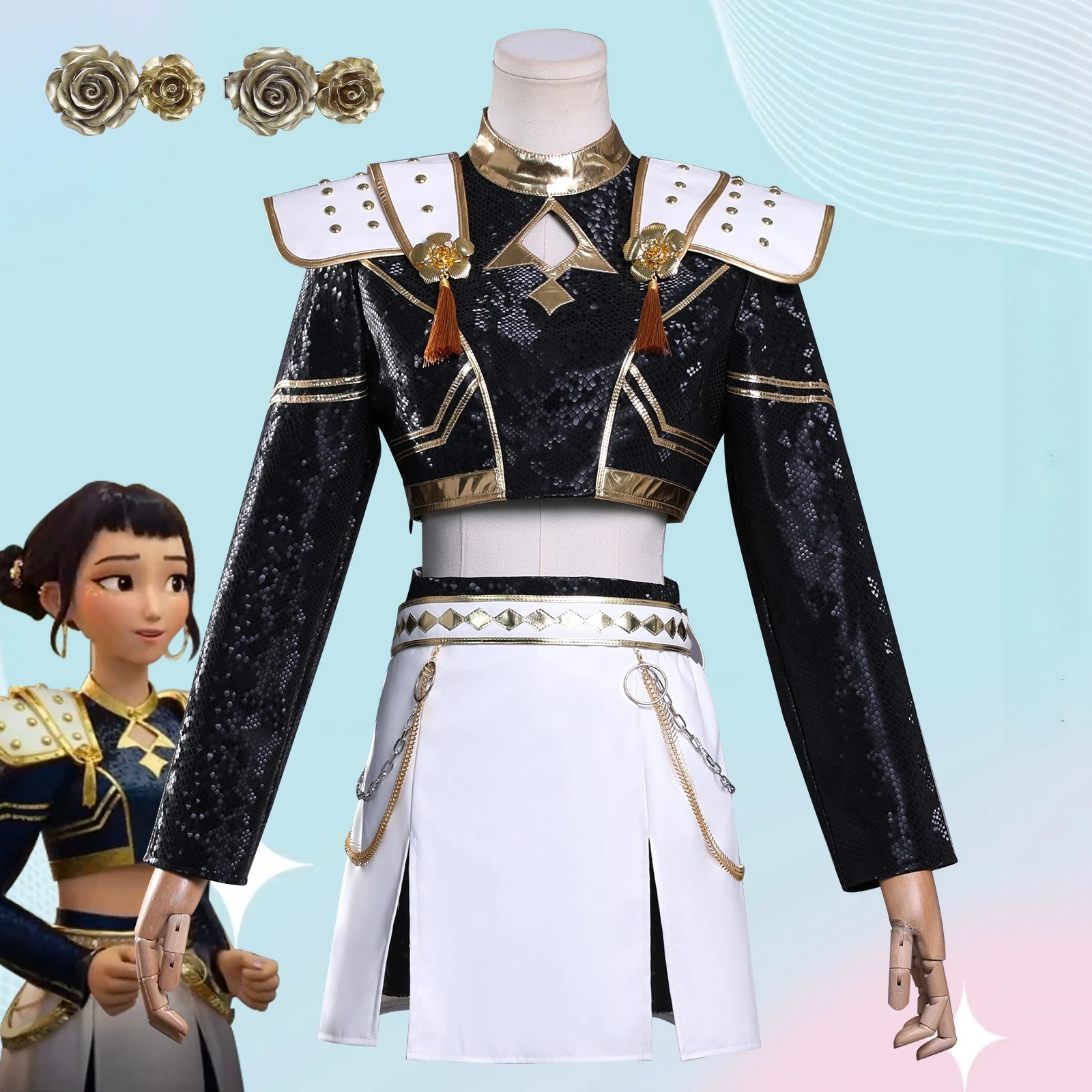 Kostium dla dzieci KPop Demon Hunter Cosplay Rumi Zoey Mira, czarno-złoty, fajny strój na Halloween, karnawał, imprezę, do odgrywania ról