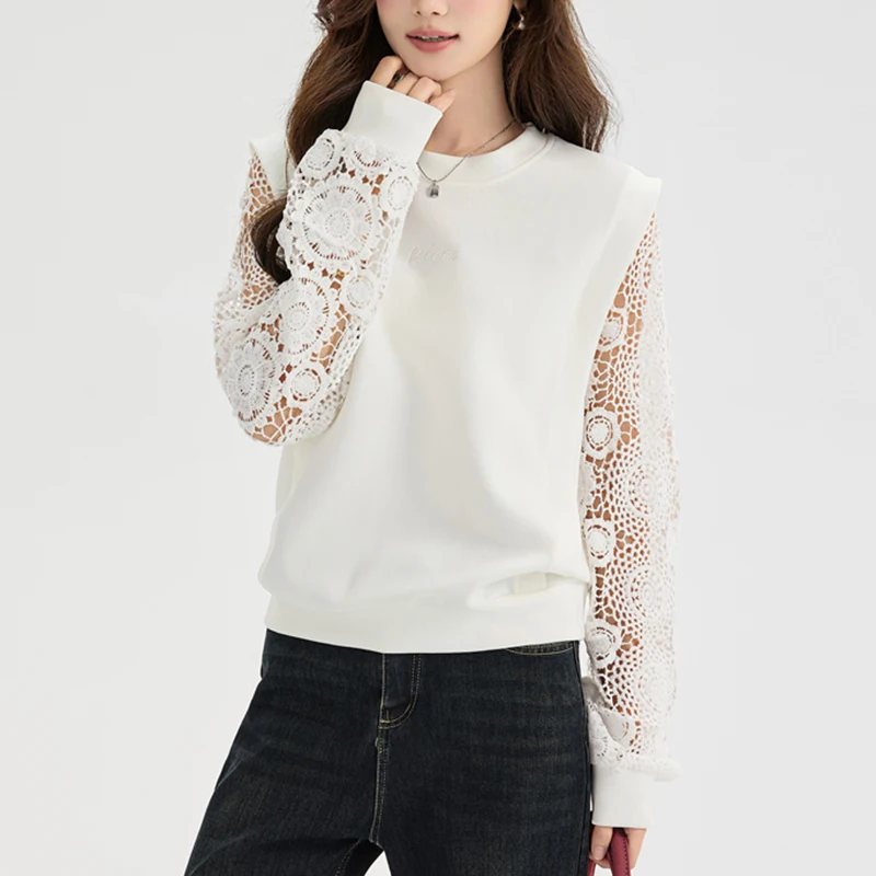 رسالة مطرزة زهرة الجوف خارج المرأة بلوزات بيضاء فضفاضة عادية س الرقبة طويلة الأكمام موضة البلوفرات الإناث 2025 جديد #4