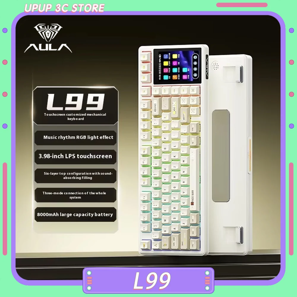 

AULA L99 Mechanical Keyboard Three Mode RGB Gaming Keyboard 8000mAh 3.98 inches Screen Gasket Hot Swap PC Gamer Accessories Gift