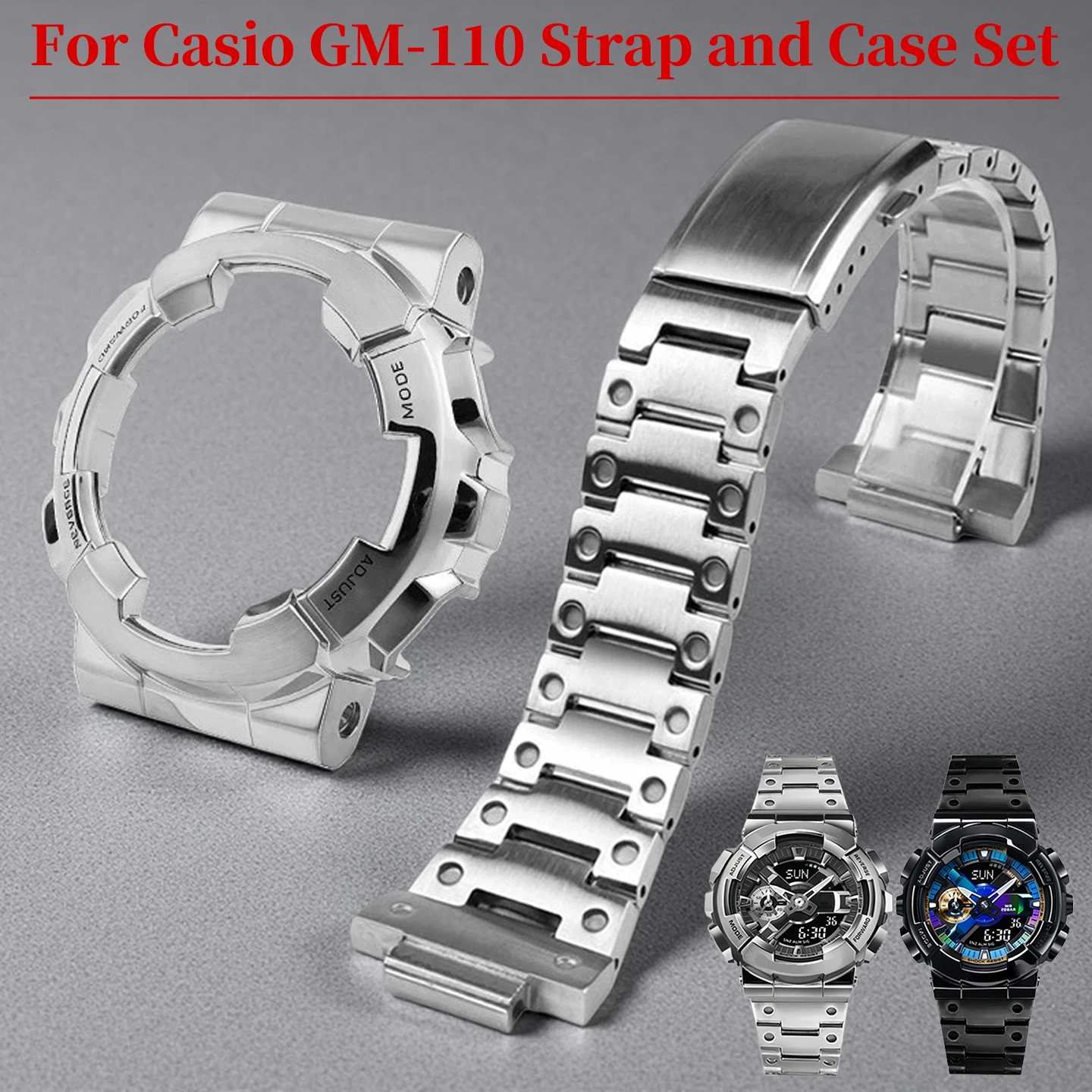 

Аксессуары для часов G-Shock GM-110: высококачественный ремешок из цельной нержавеющей стали + комплект корпуса и браслета из нержавеющей стали.