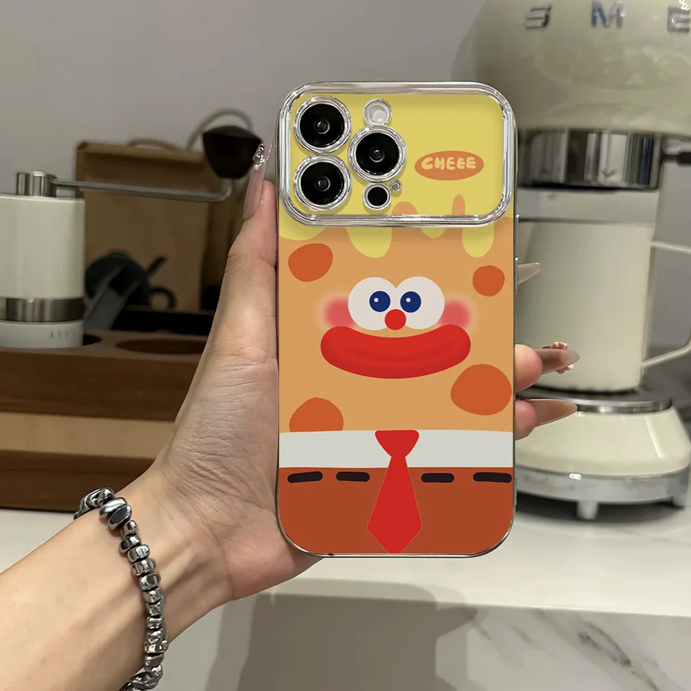 Phone Case For Cartoon S-SpongeBobs-Cute-S-SquarePants Couple Samsung Electroplated Large Window LensA22 A23 A32 A51 A20 4G 5G