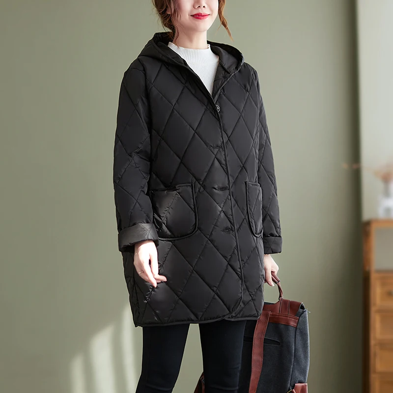 Winter Cotton Jackets women\'s Clothing Casual Medium Long Parkas Winter Coats Loose Hooded Large Size Outerwear fp641