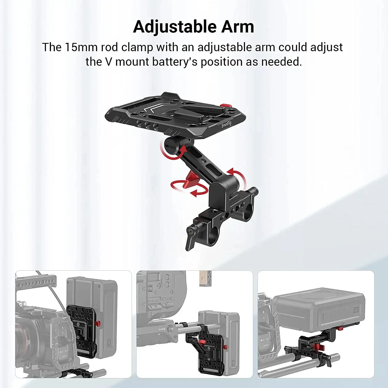 Piastra batteria per montaggio a V SmallRig con braccio regolabile con morsetto per asta da 15MM adattatore per piastra batteria con blocco a V Standard per alimentatore