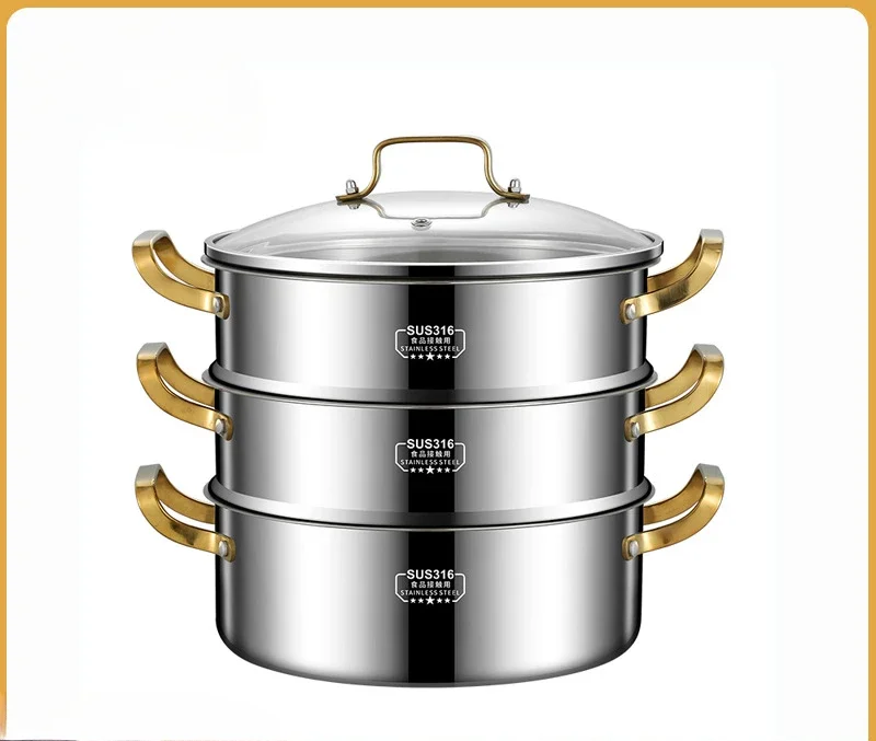 316 stainless steel three-layer steel straight binaural soup pot steamer induction cooker 304 soup steamer hot pot