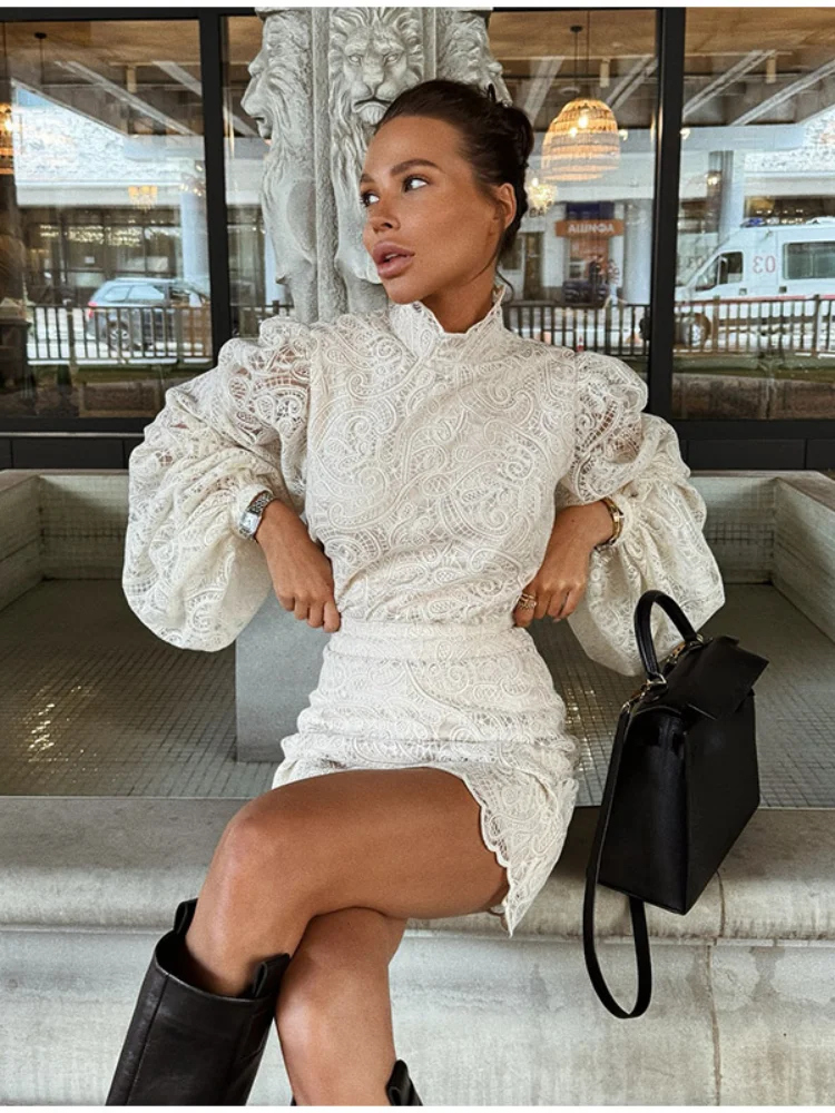 mini dress club sleeves lace Elowen | Black Square-Neck Mini Dress With Lace-Sleeves