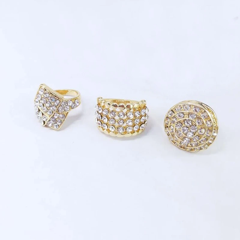 50pcs Gold Color Baroque Style Vintage Rhinestone Rings Mixed Designs For Women