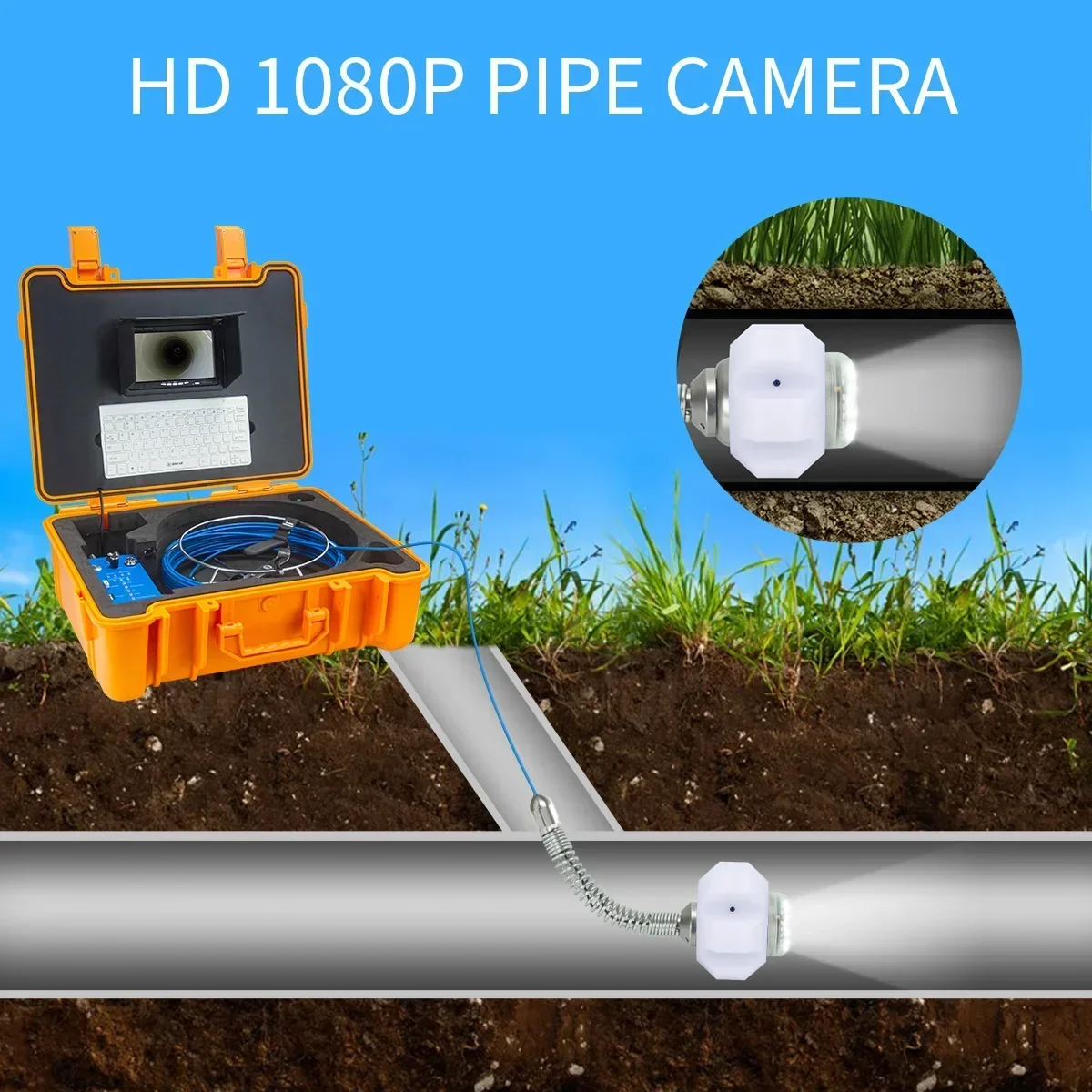 50mm Camera Head Pipeline Inspection System H1A Endoscope Camera Self Leveling Keyboard Type Borescope Video Recording Cam