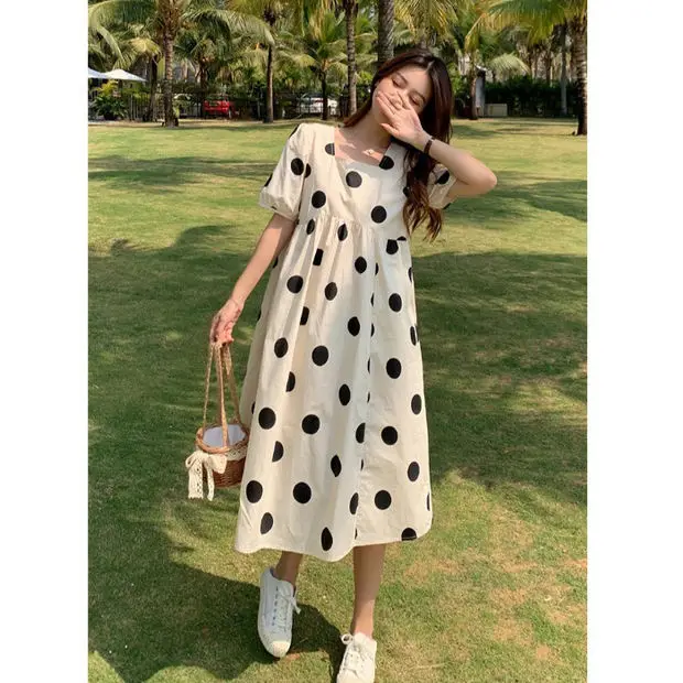 Maternity Summer Dress Midi Length Fashionable Outwear Women\'s Style Pregnant Women\'s Clothing Korean Style Loose Waist Polye...