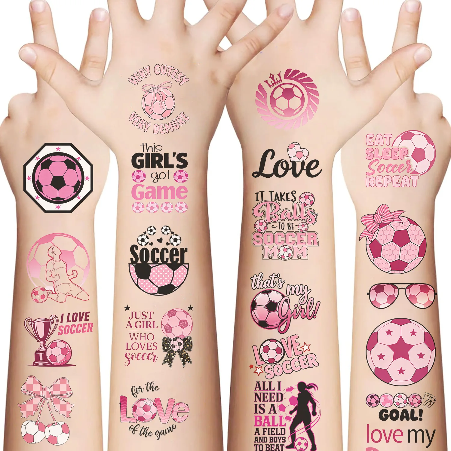 

10pcs Cartoon Pink Football Tattoo Stickers Soccer Match I Love Soccer Stickers Ball Sports Girls Happy Birthday Party Decors