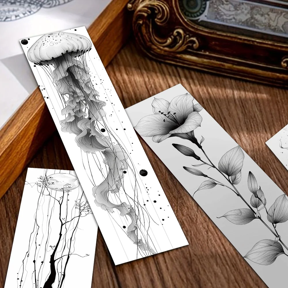 30PCS Creative Art Black and White Ink Painting Bookmarks Reading Tags Bookmarks Ink Painting Enthusiasts Collecting Bookmarks