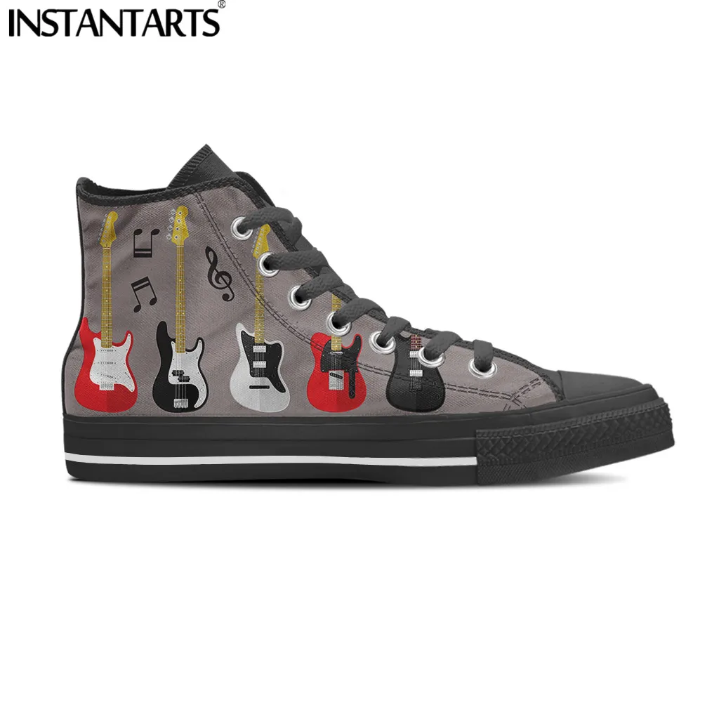 Men's Cool Vulcanize Shoes Guitar Casual Teen Boys High Top Lace-up Canvas Shoes For Male Flats Outdoor Zapatillas