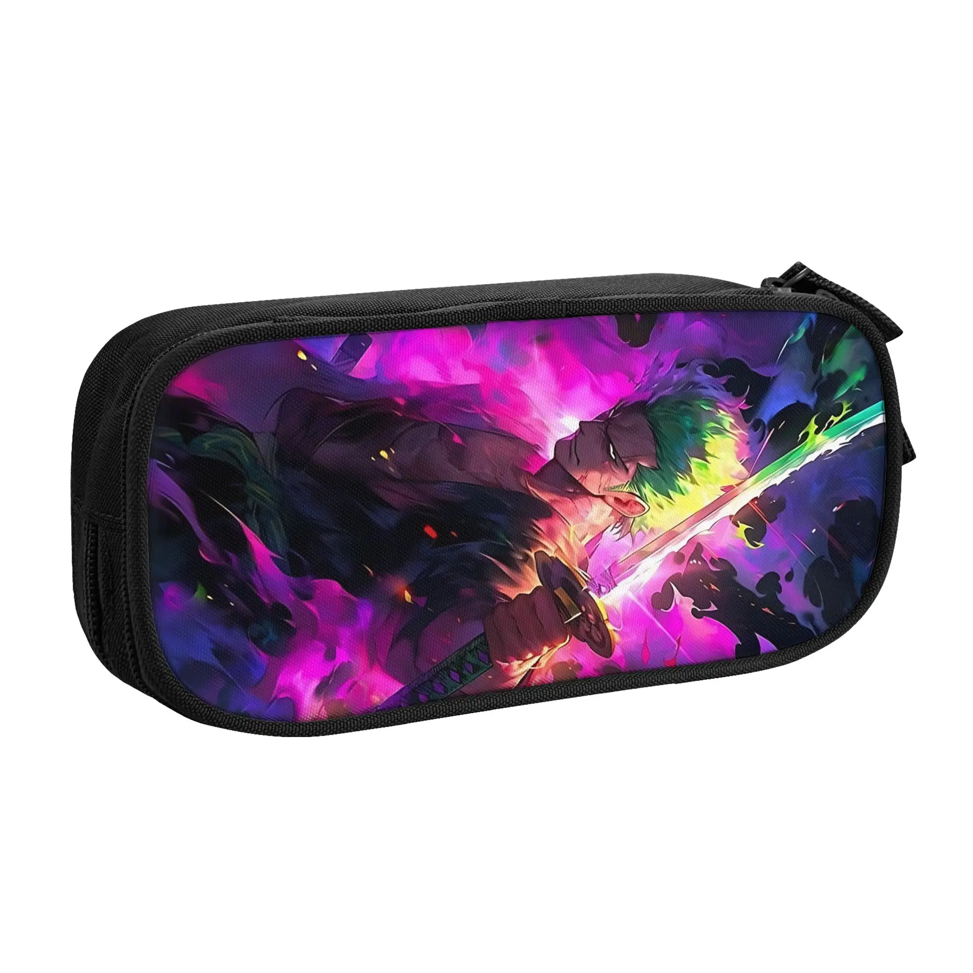 Large Capacity Bags For Child Cartoon Roronoa Zoro Vibrant Neon Print One Pieces Estuche Escolar For Boys Gilrs Kids