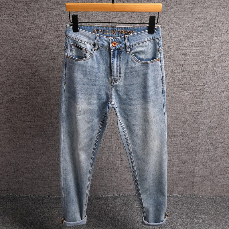 الراقية ضوء اللون الجينز الرجال الصيف رقيقة لينة تمتد ضئيلة صغيرة مستقيم الساق عارضة السراويل