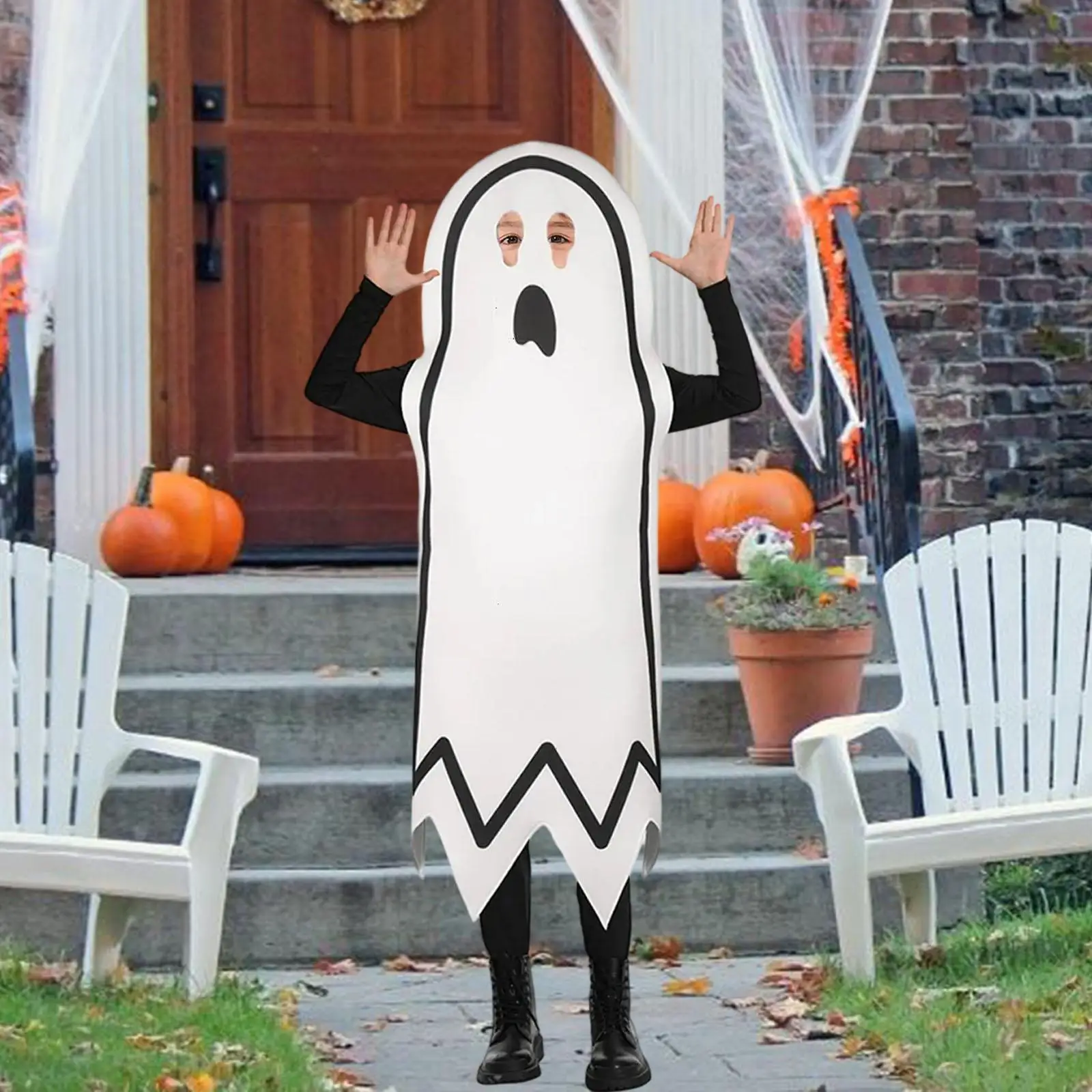 Kostium na Halloween: Straszny płaszcz ducha, przebranie na imprezę, występ sceniczny, odgrywanie ról, maskarada, karnawał.