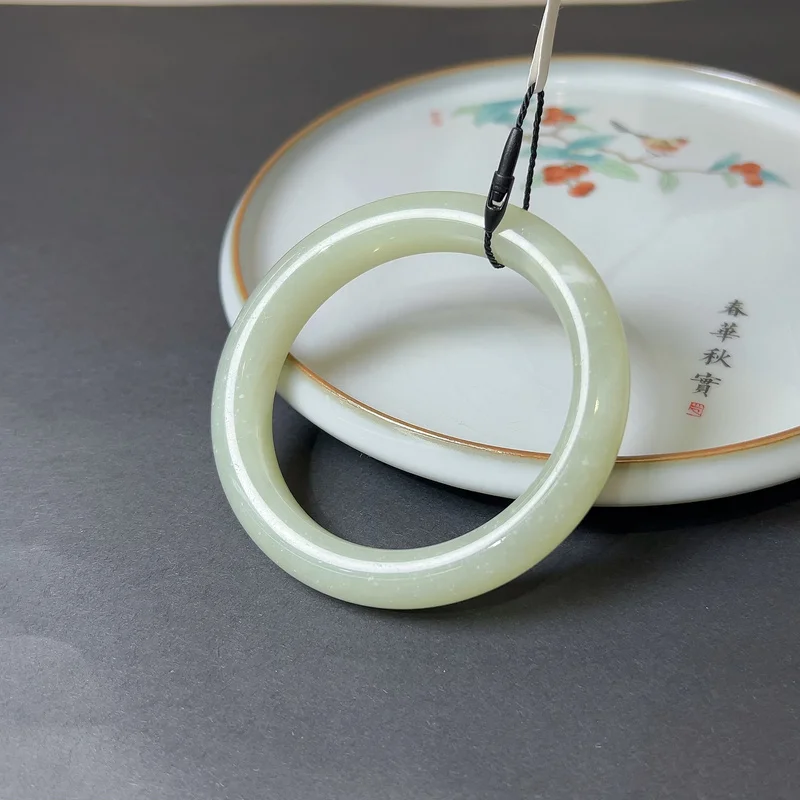 Hetian Girl'S Bracelet, -White Bangle, Jade, Lake Green,, , Fluorescent Bottom