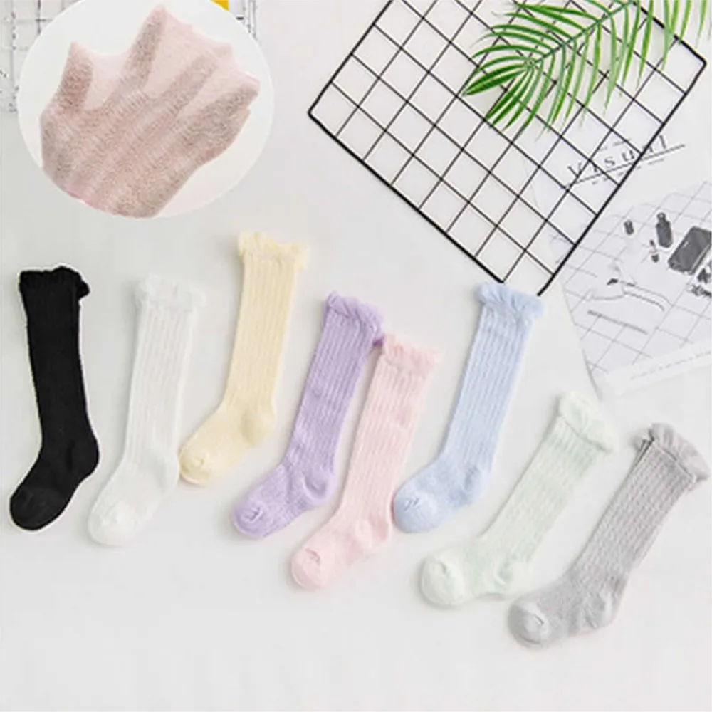 Chaussettes pour bébé fille, en maille haute, respirantes, Tube, belle princesse, couleur unie, chauffe-jambes, nouveau-né