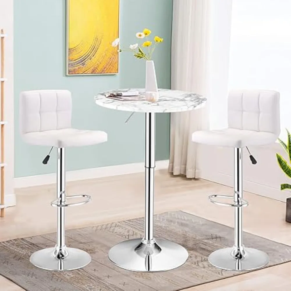 Round Pub Table Height Adjustable, 360° Swivel Cocktail Pub Table with Sliver Leg and Base for Home