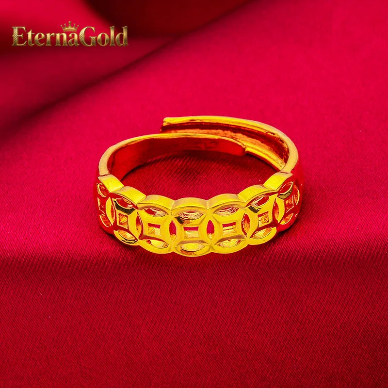 

Кольцо EternaGold с монетой из 24-каратного золота | Золото 999 пробы, дизайн в стиле старинной медной монеты, регулируемый размер, классический шарм для повседневной носки.