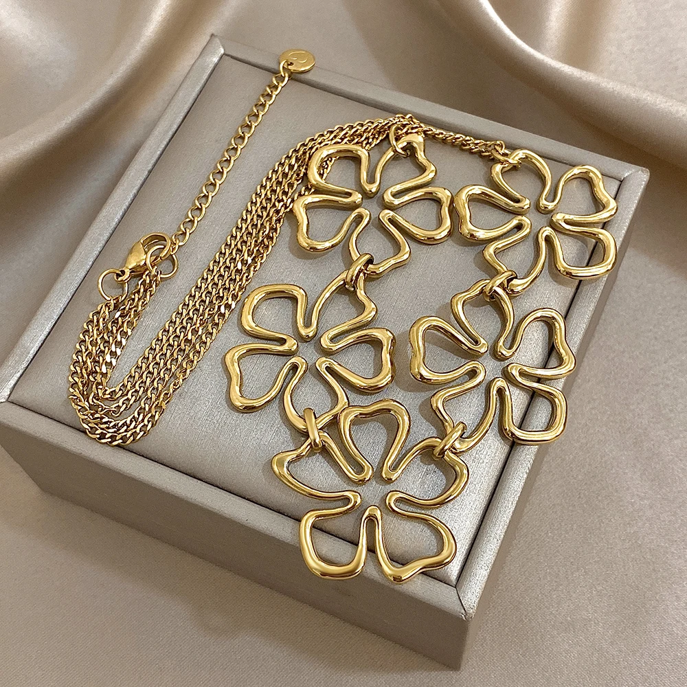 

316L Stainless Steel Gold-plated Hollow Flower Waterproof Necklace For Women Fashion Floral Waterproof Charms Jewelry Gifts