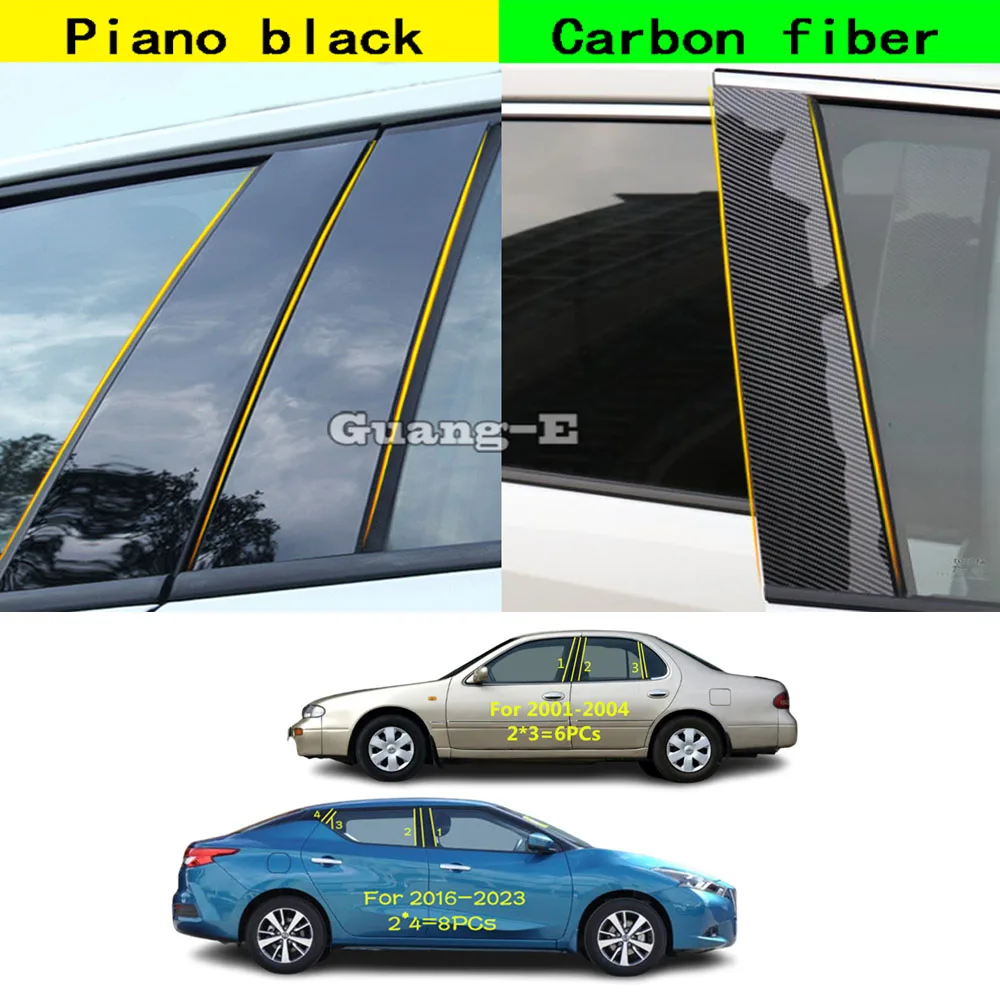 For Nissan Bluebird 2001-2004/2016-2023 Car PC Material Pillar Post Cover Door Trim Window Molding Decoration Sticker