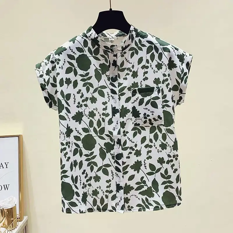 Summer New Floral Chiffon Shirt Tops Women\'s Short Sleeve New Thin Printing All-match Office Blouse Fashion Elegant Clothing