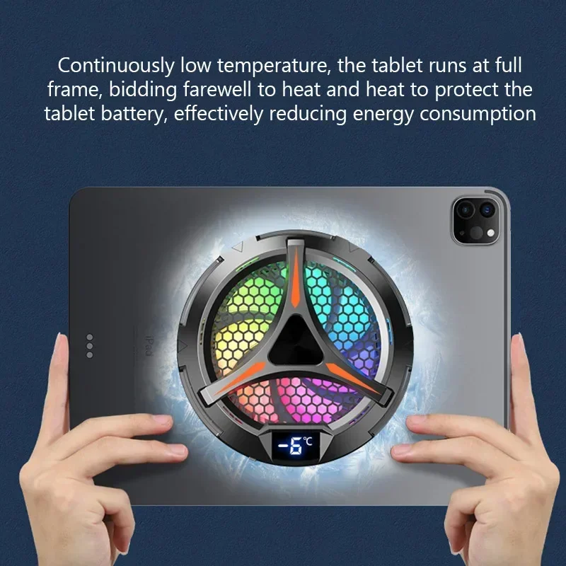 مبرد الكمبيوتر اللوحي، مبرد الألعاب، مروحة تبريد لجهاز iPad/Galaxy Tab/Xiaomi Pad، مبرد الكمبيوتر اللوحي عالي الطاقة، عرض درجة الحرارة