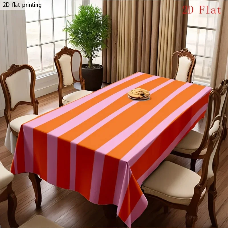 2D planar - 1-piece rectangular tablecloth - Soft, fashionable and beautiful orange-pink striped tableclothxzj