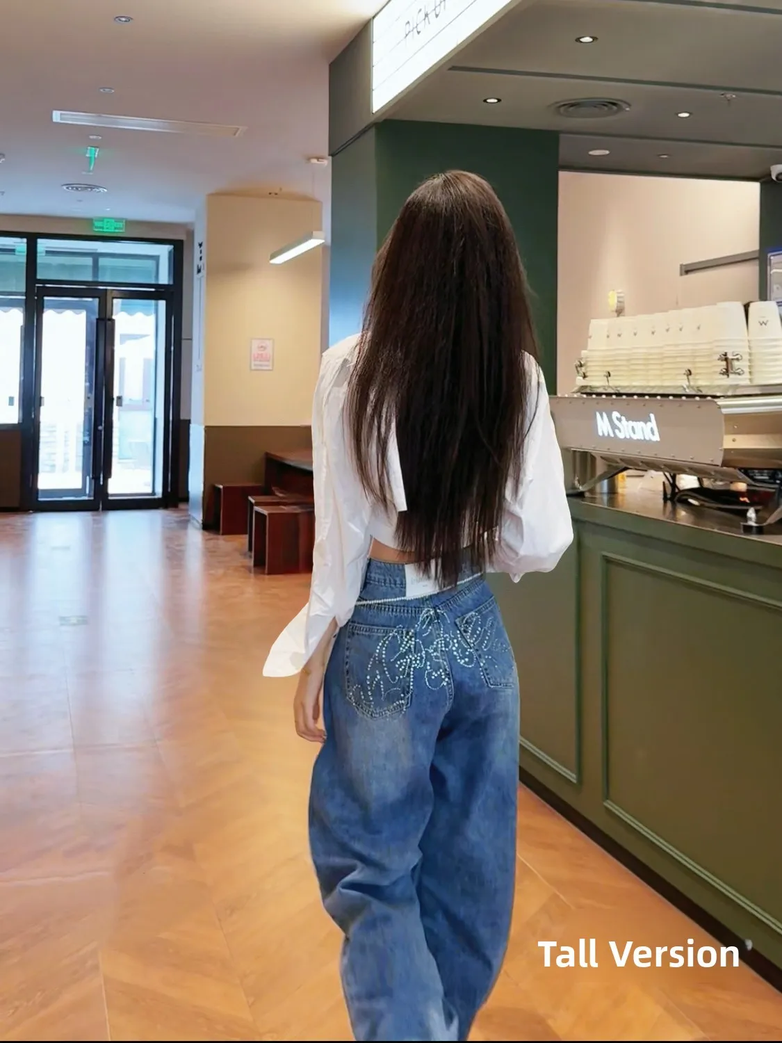 

Женские джинсы с высокой талией и расширенной длиной, свободные широкие брюки в американском стиле ретро со стразами, домашние осенне-зимние брюки