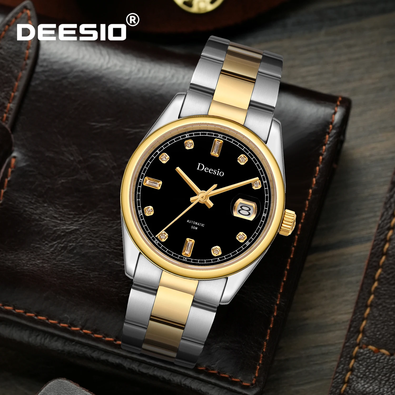 

Deesio мужские автоматические механические часы с ремешком из нержавеющей стали, водостойкий деловой роскошный подарок, светящийся циферблат, ударопрочный