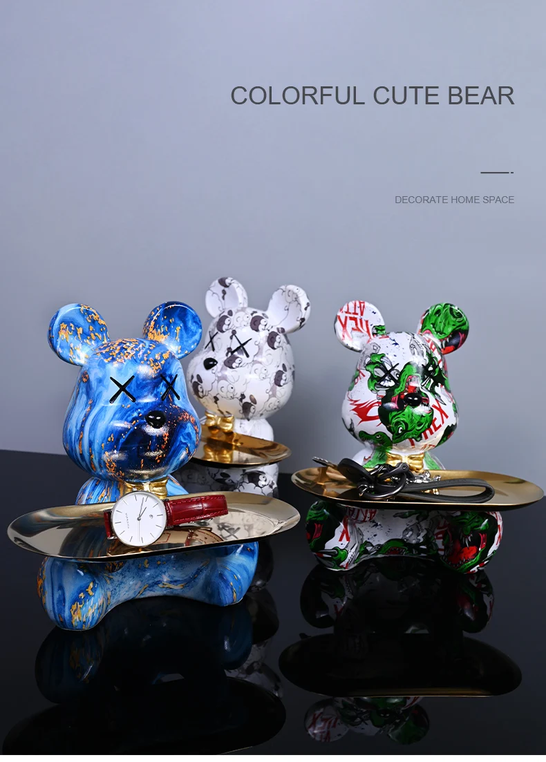Bunte Bärenstatuen und Skulpturen Butler Figur Ornamente Innen Nordic Dekorative Zimmer Tischdekoration Harz Handwerk Geschenk – Detail 1