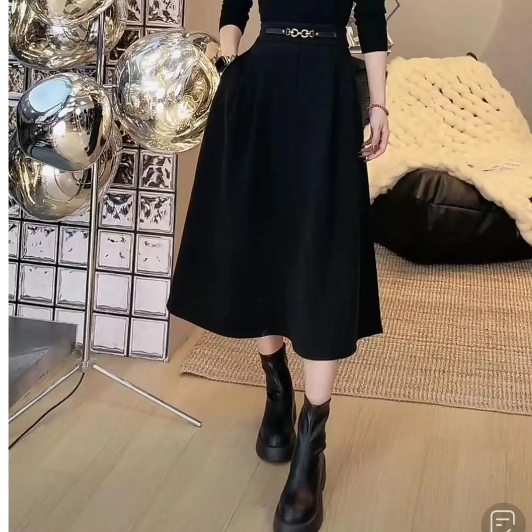 

2024 Autumn Winter Women High Waist Sexy Slim Side Skirt Elegant Warm Long Skirts Fashion Woolen Solid Half Length Skirt C39