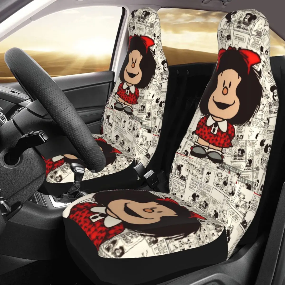 Anime Mafalda Universal Auto Car Seat Covers Fit Any Truck Van RV SUV Customized Cartoon Bucket Seat Protector Cover 2 Pieces