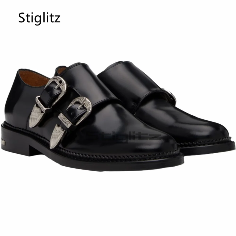 

Мужские туфли из натуральной кожи с пряжкой на ремне, повседневные деловые черные туфли из воловьей кожи в стиле панк, элегантные мужские модельные туфли ручной работы, весна-осень