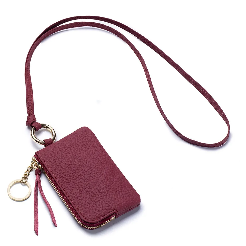 

Earphone Bag Square Hanging Neck Coin Purse Zipper Casual Soft PU Wallet with Lanyard Solid Color Portable Card Holder Women