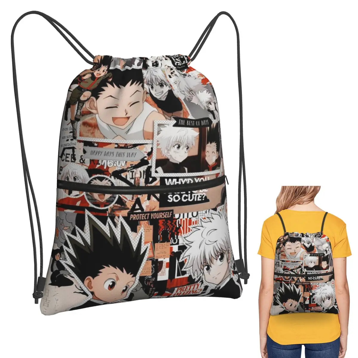 

Anime HXH Hunter X Hunter Backpacks Multi-function Drawstring Bundle Pocket Sundries Bag Book Bags for Travel School