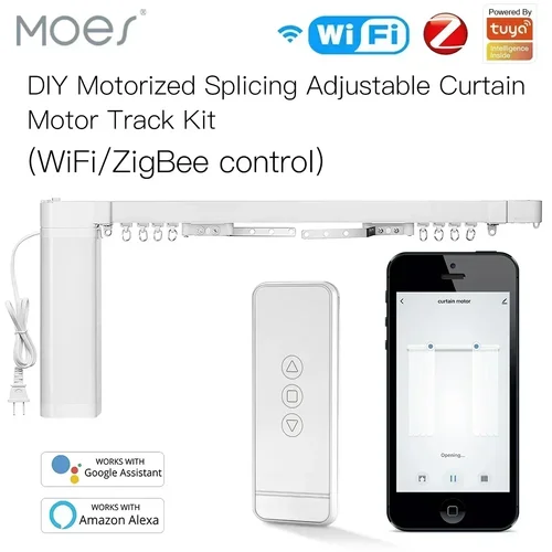 Moes-電気カーテンモーター,RFリモコン付き,パーソナライズされたスマート,結合カーテン,wi-fi,zigbee,alexa,Google Voice,tuya