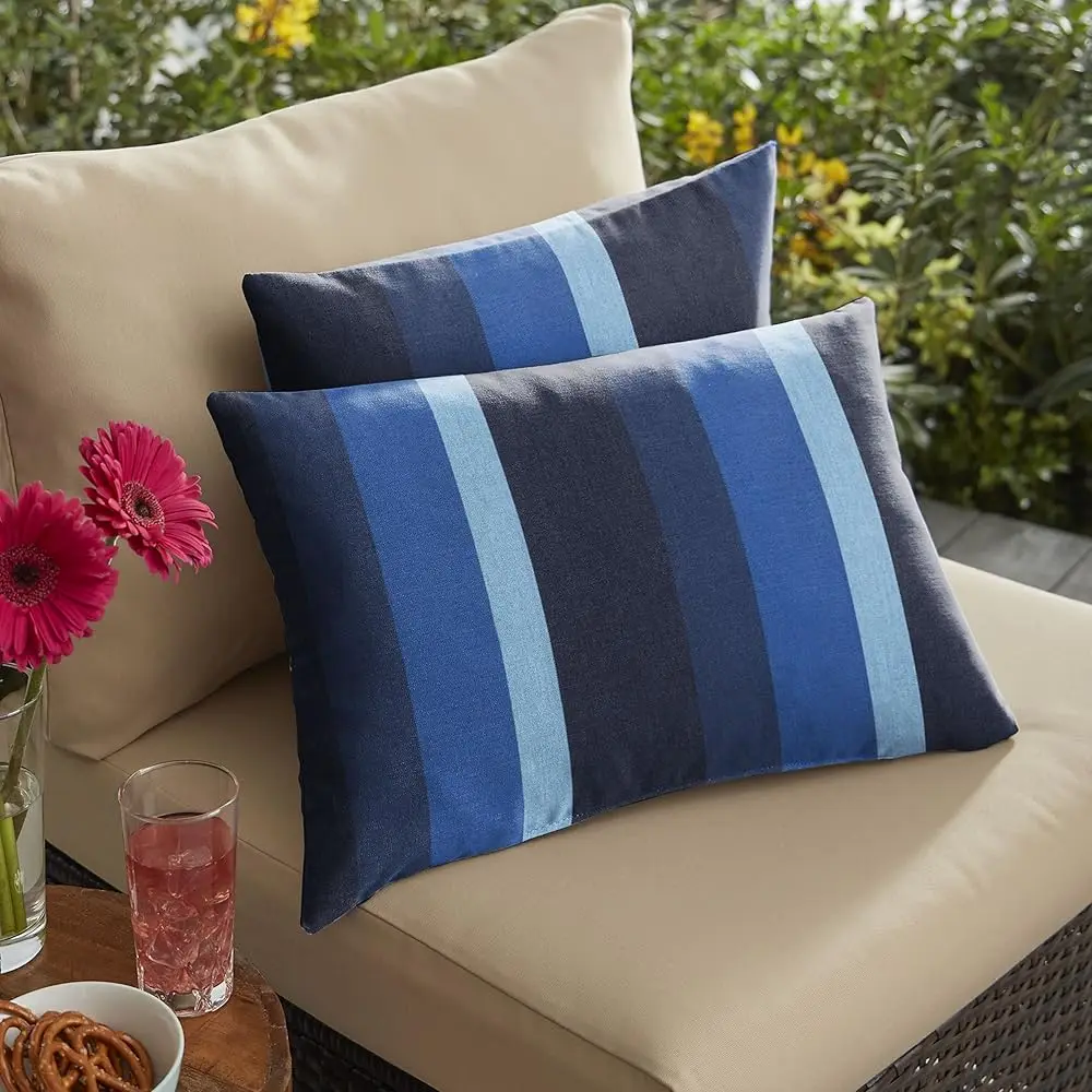 

Amps116885 Indoor Outdoor Sunbrella Lumbar Pillows, Set Of 2 12 X 18 Blue Stripes