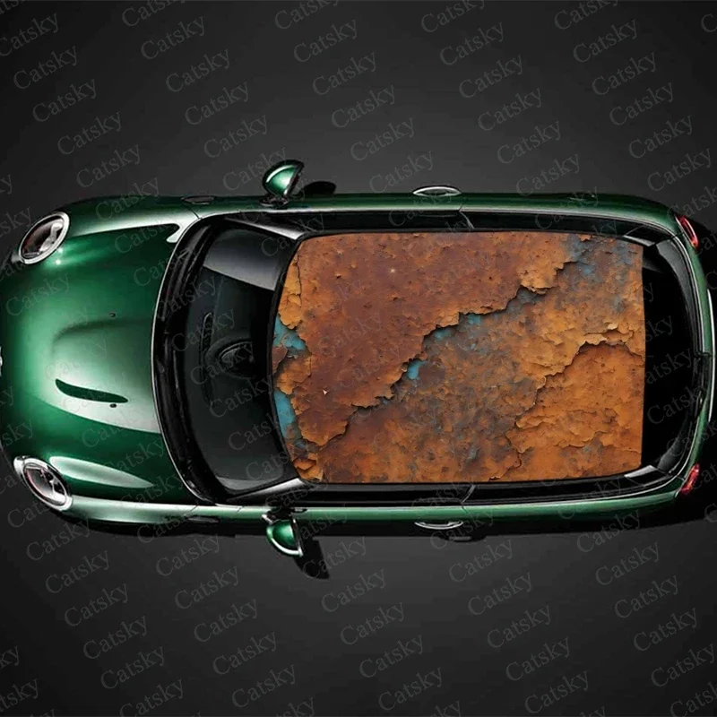 Rusted Metal Grunge Car Roof Sticker Wrap Racing SUV Accessories Packaging Painted PVC Custom Car Graphic Decal