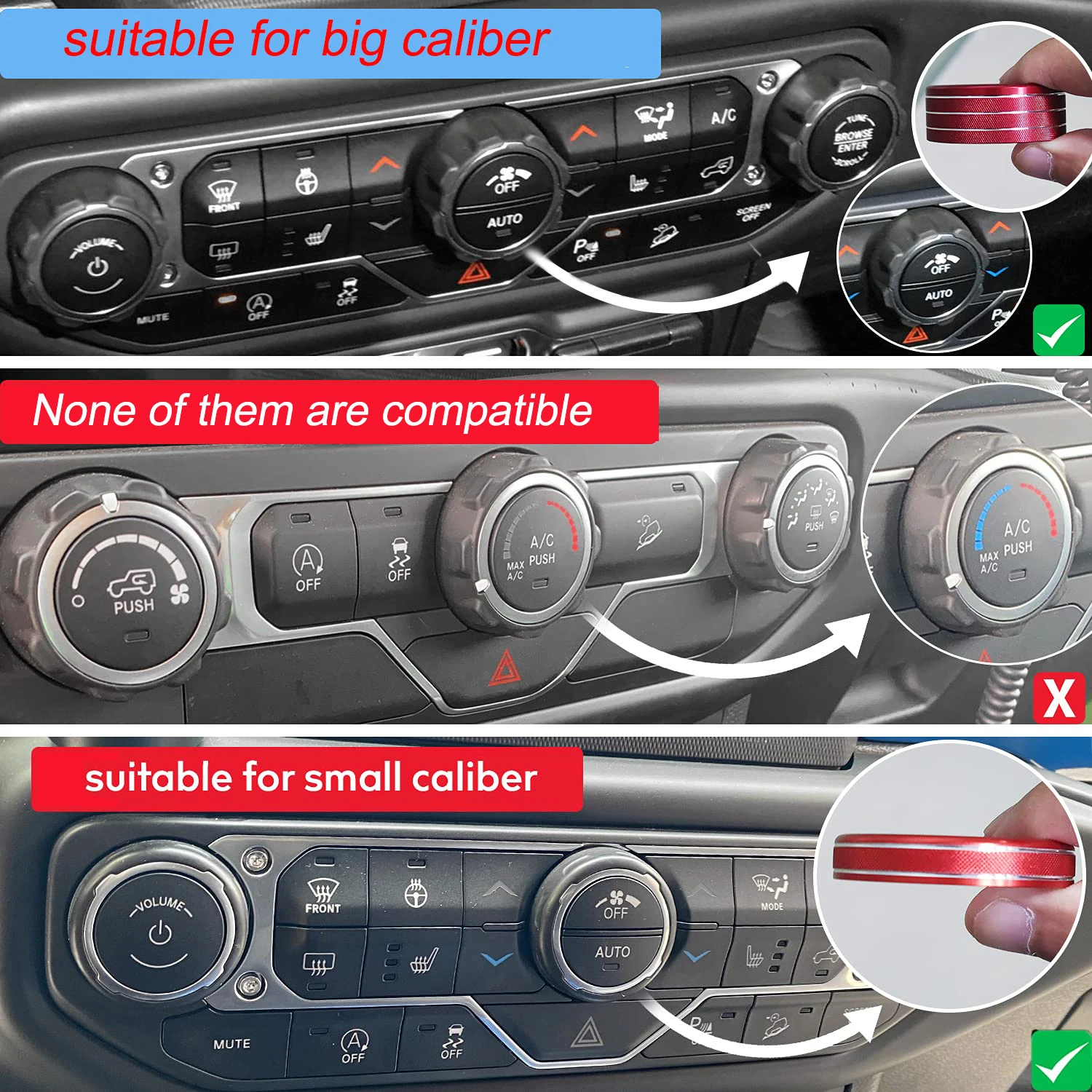 Car Headlight Air Conditioner Knob Switch Button Decoration Ring for Jeep Wrangler JL Gladiator JT 2018-2024 Interior Accessory