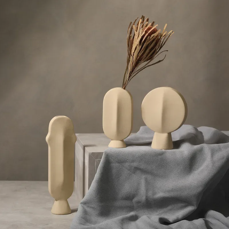 for Wabi Sand Wind Matte Ceramic Vase Ins Style Face Flower Arrangement Living Room Model Room Soft Decoration Ornament