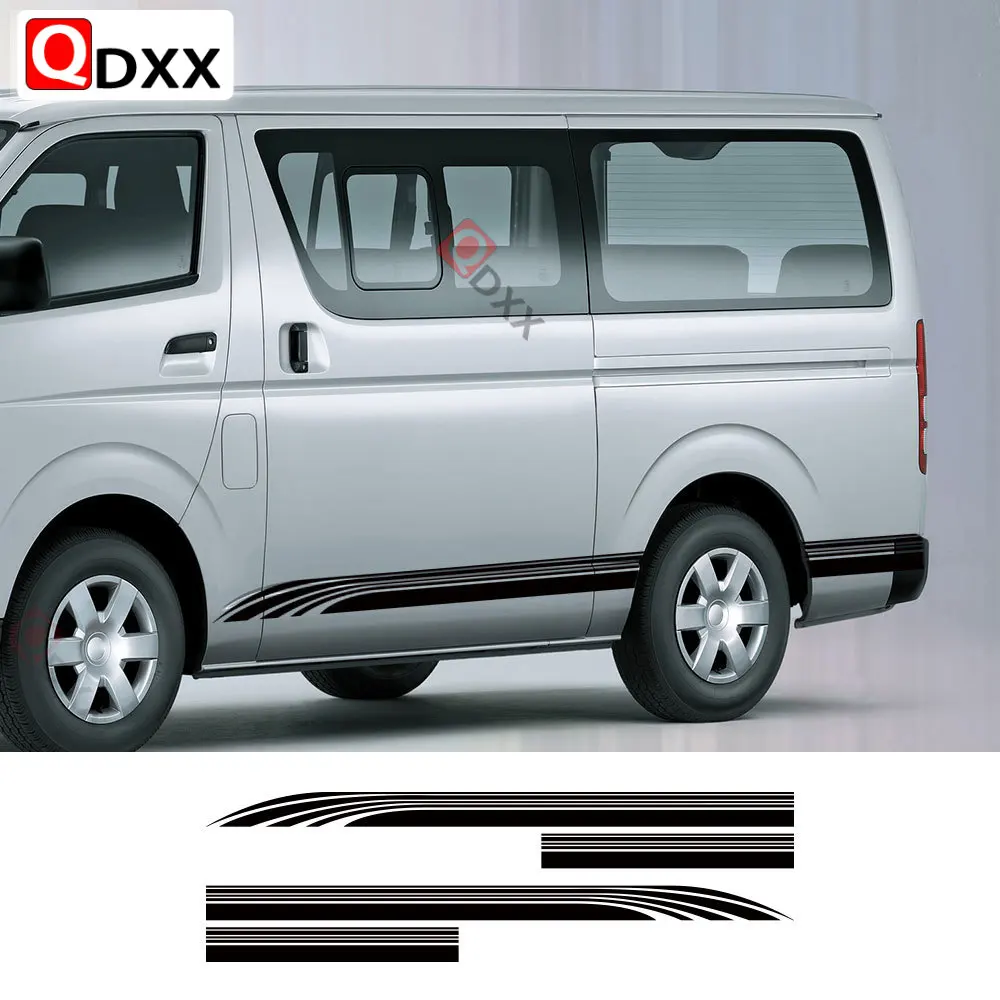 2pcs Car Stickers Door Side Skirt Decals For Toyota Hiace Bus Sport Stripes Decoration Vinyl Film Tuning Auto Accessories