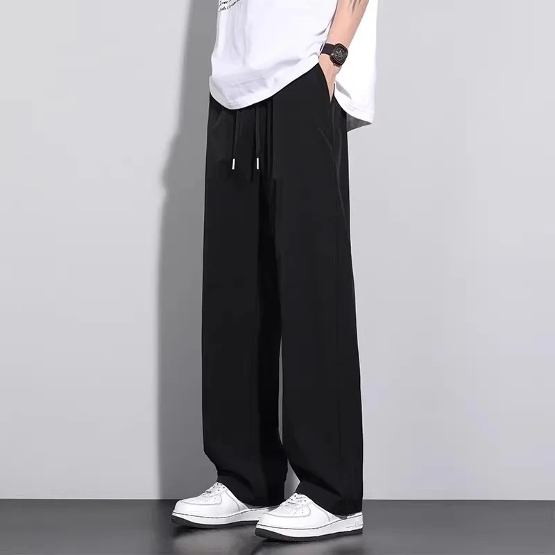 

Ice Silk Men's Summer Thin Sport Casual Pants Loose Trendy Wide Leg Qui Dry Straight Leg Long Trousers Youth Leisure Faion