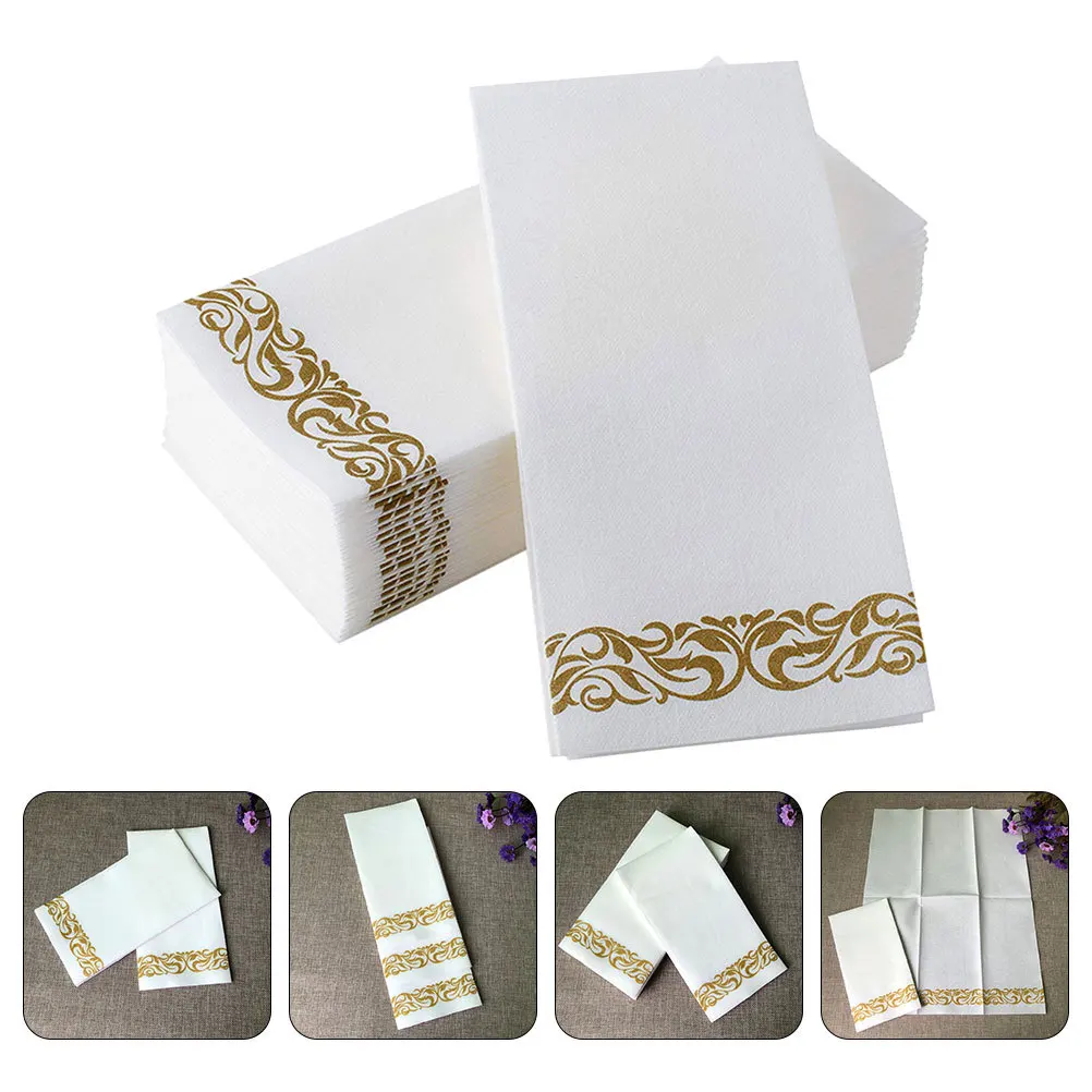 

50 Pcs Golden Printed Paper Napkin Party Napkins Patterned Printing Decorative Accessories