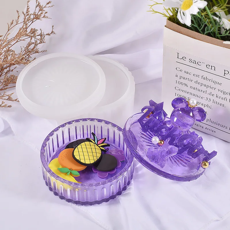 DIY Stripe Round Storage Box Epoxy Silicone Mold Multi-layer Jewelry Container Jar Decoration Molds For Aromatherapy Concrete