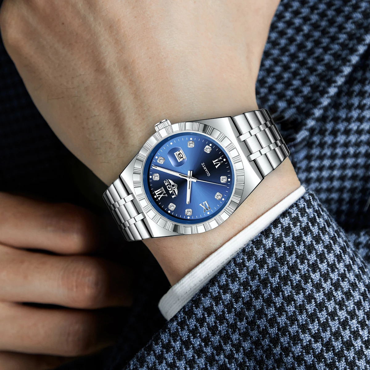 LIGE New Luxury Trendy Men's Watches Waterproof Luminous Stainless Steel Male Watch Date Quartz Business Men Wristwatch+Box Gift