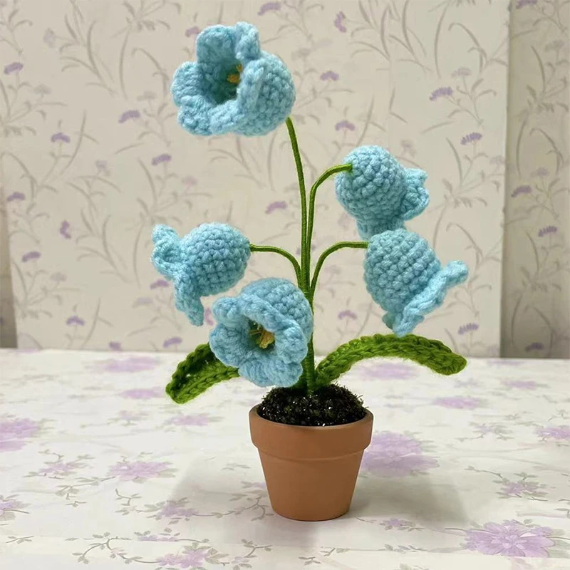 1pc Crochet Flowers Hand-Knitted Sunflower Tuilp Flower Potted Delicate Crochet Woven Flowers Pot Mother's Day Gift