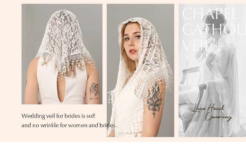 Lace Mantilla Veil for Wedding Bridesmaids, Católica Tulle, Head Covering, Chapel Veil, Latin Mass Scarf, Triangle Veil