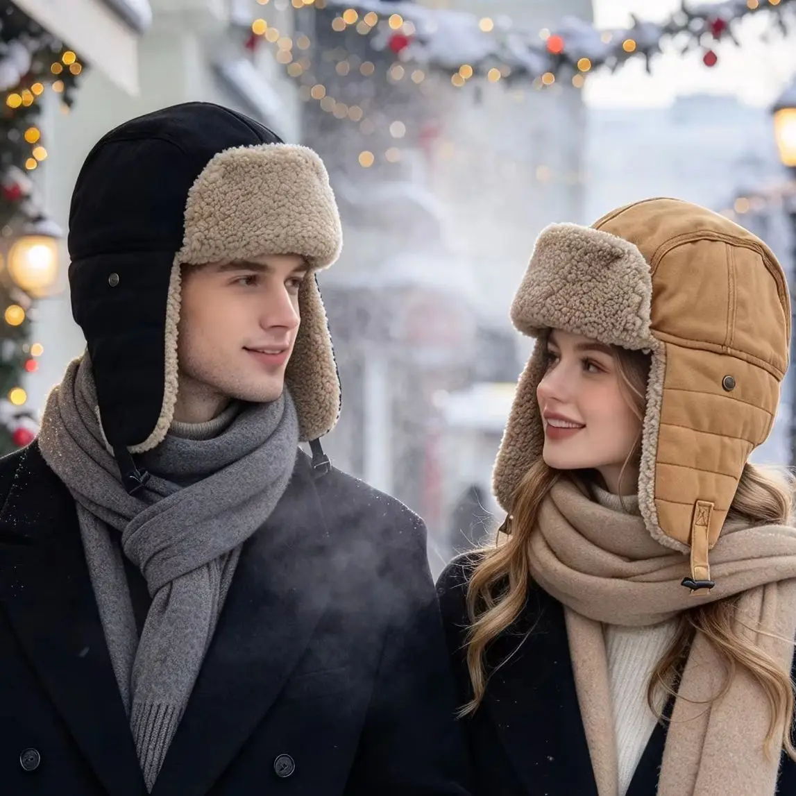Brand Oohmy Men Women Winter Hat Thick Warm Berber Fleece Russian Cap Snow Ski Earflap Trapper Cap Unisex Warm Bomber Bonnets
