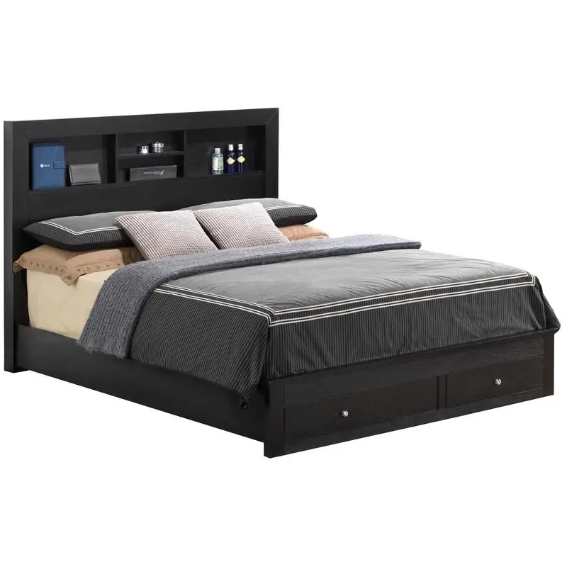 

Transitional Black King Storage Bed with Spacious Drawers and Modern Design